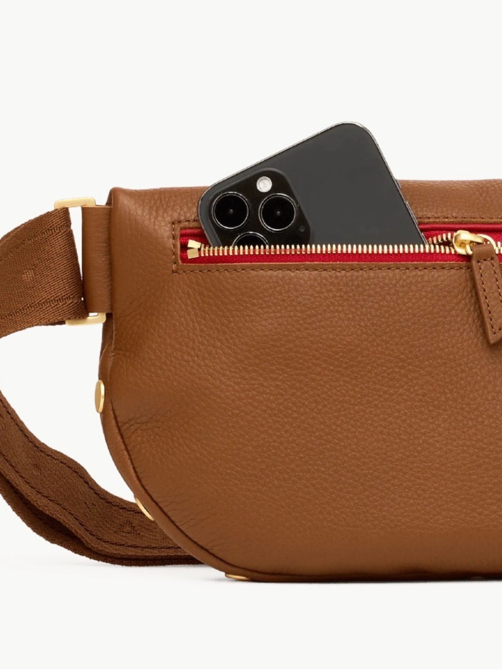 NWT, Hammitt Charles Crossbody Large in Mahogany Pebble/Brushed Gold Red Zip - Picture 8 of 9
